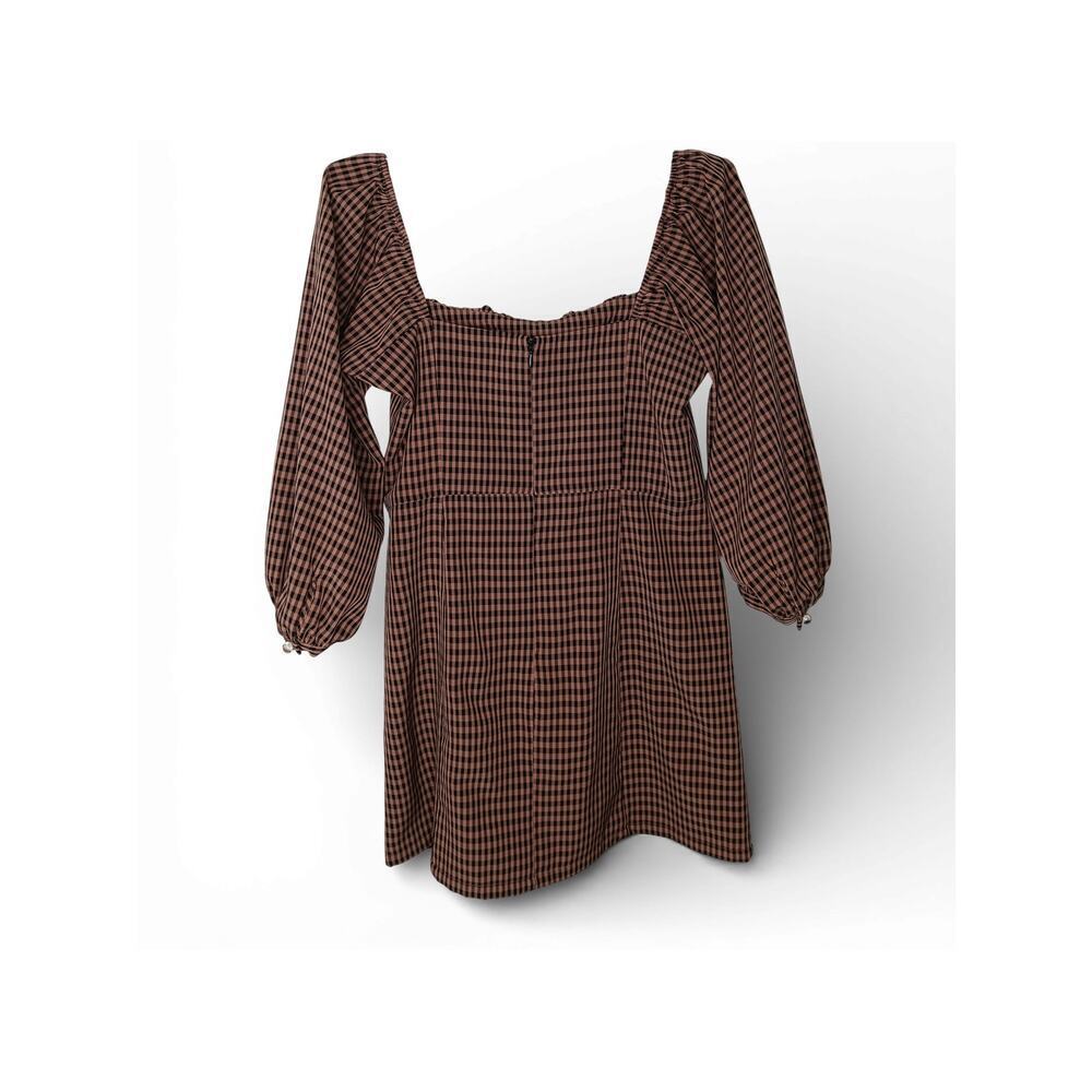 Capulet Brown Black Gingham Puff Sleeve Square Neck Puff Sleeve Dress Size M - Picture 4 of 14